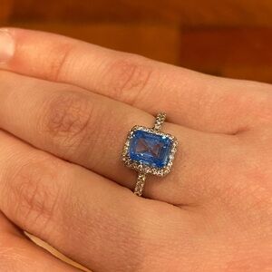 NWOT Blue cz Silver Ring with halo